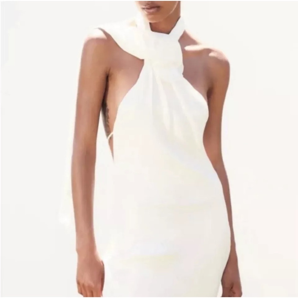 Zara Flower Halter White Mini Dress